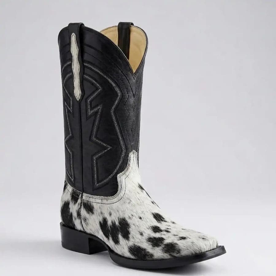 Men's Hair-On Cowhide Square Toe Cowboy Boots